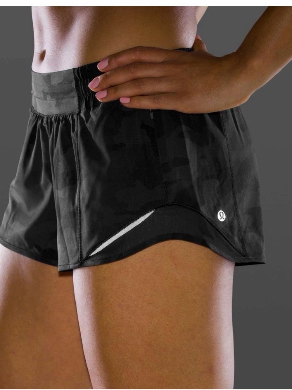 LULULEMON HOTTY HOT SHORTS CAMO MULTI GREY/BLACK SIZE 8 Tall